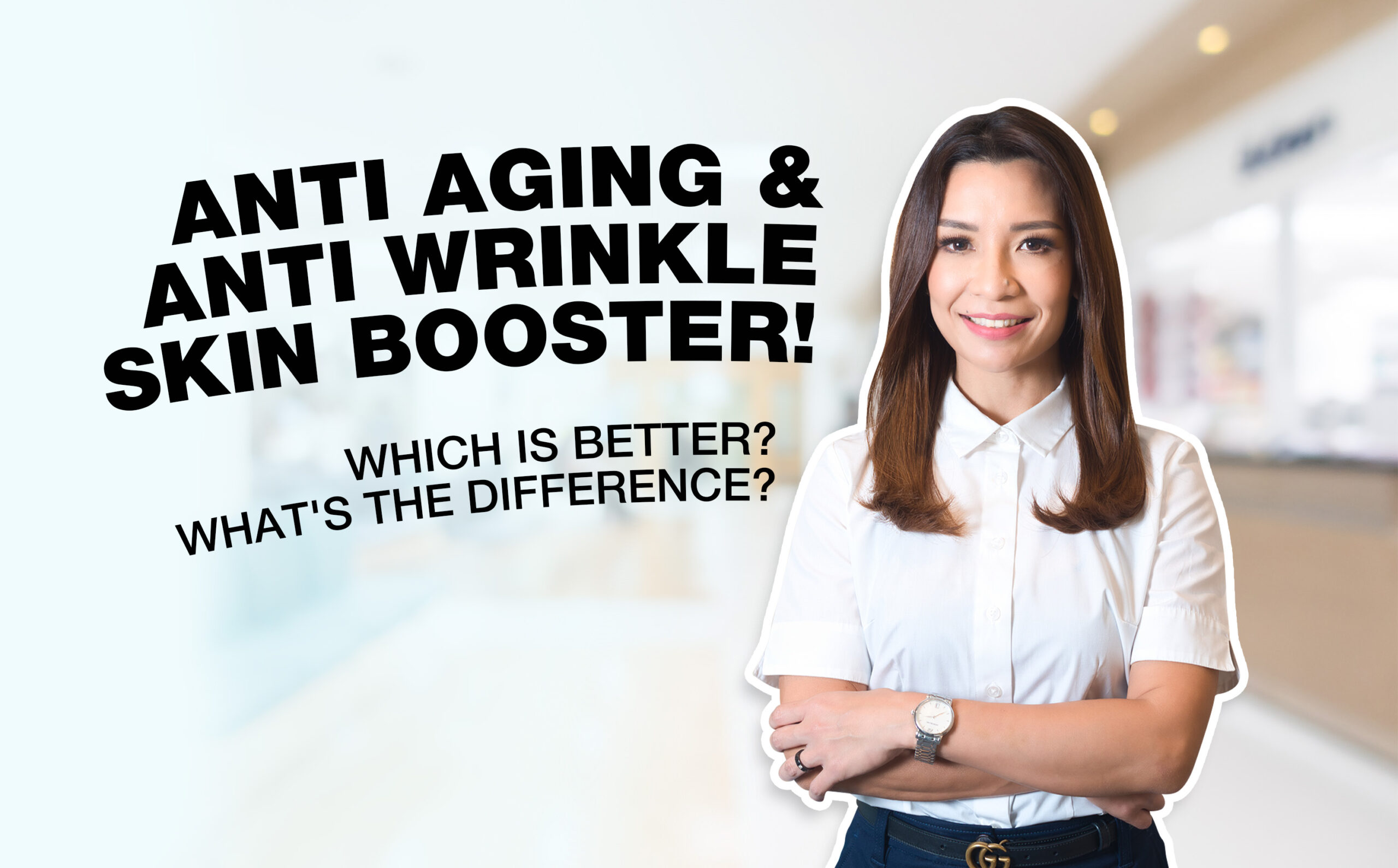 Dr Abby with the text 'Anti Aging and Anti Wrikle Skin Booster! Which Is Better and What's The Differences' being displayed.