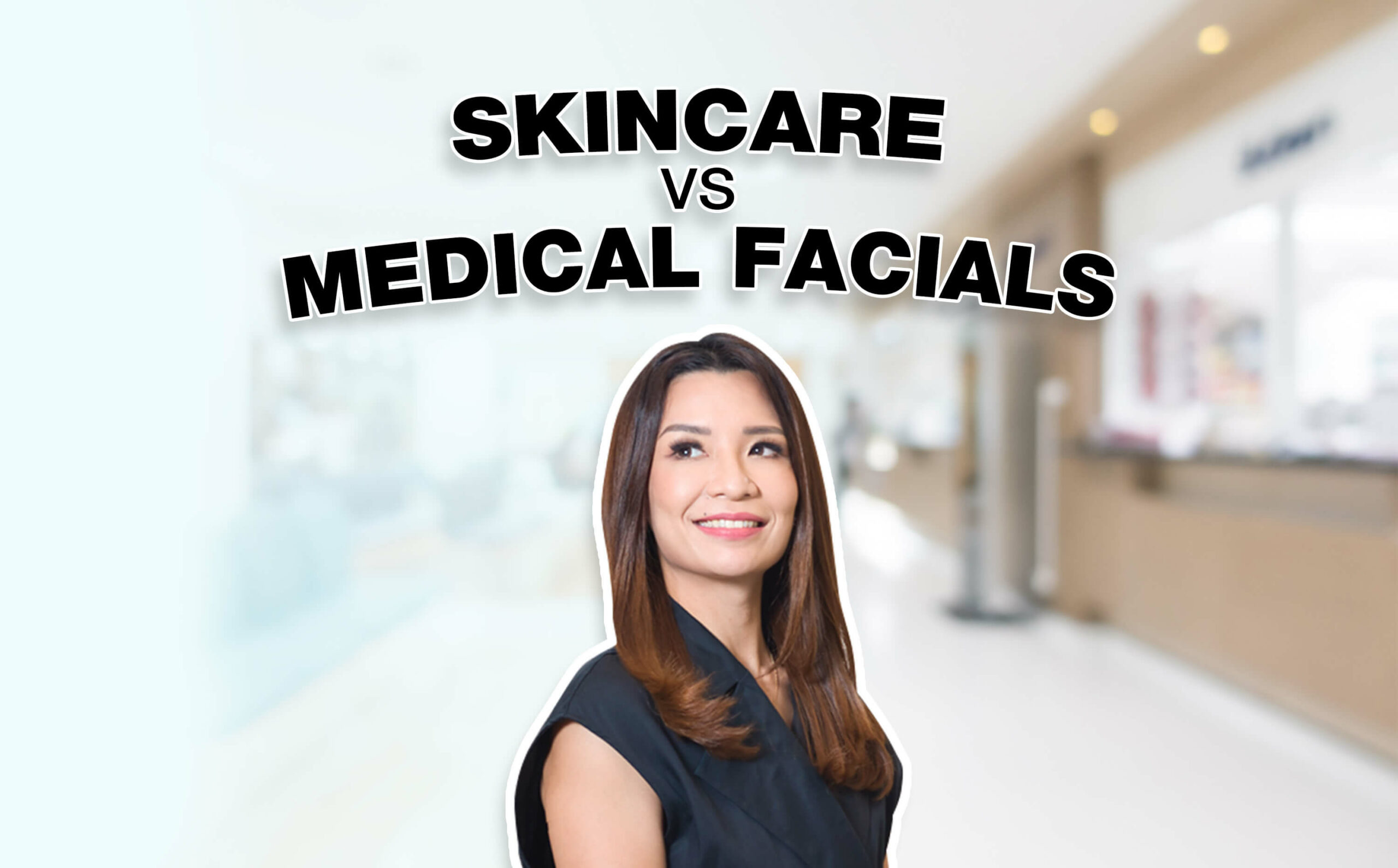 Dr Abby, with the text 'Skincare vs Medical Facials' displayed above her.